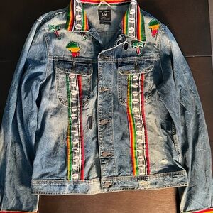 One of a Kind African Print Denim Jacket XL